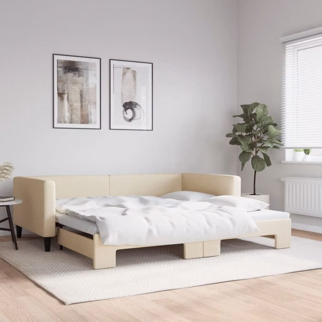 Maison Exclusive - Divano letto estraibile color crema 100x200 cm in tessuto