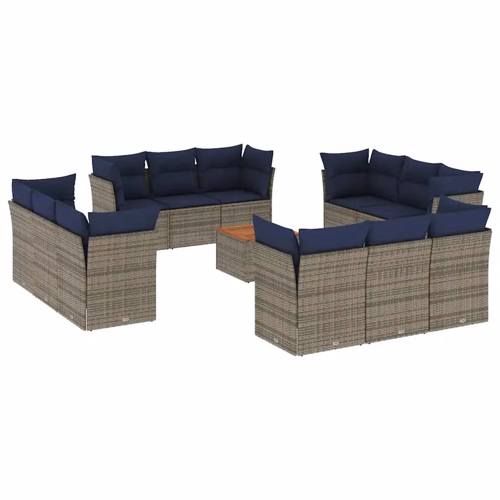Set di divani da giardino a forma di U vidaXL in polyrattan grigio e blu con 13 pezzi, inclusi cuscini e tavolino da caffè esterno – 2
