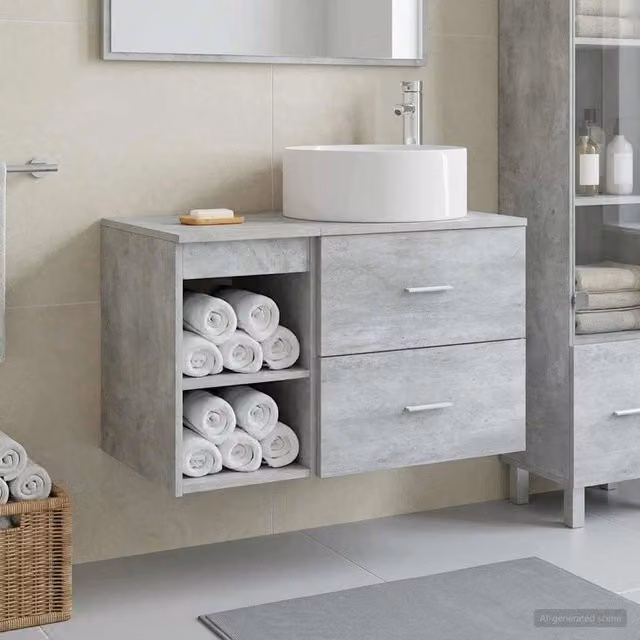 Set di mobili per il bagno 2 pz Grigio Cemento 3403931