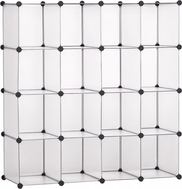 Scarpiera Modulare HOMCOM Trasparente con 16 Cubi in Plastica e Acciaio, L/P/H: 125 x 32 x 125 cm