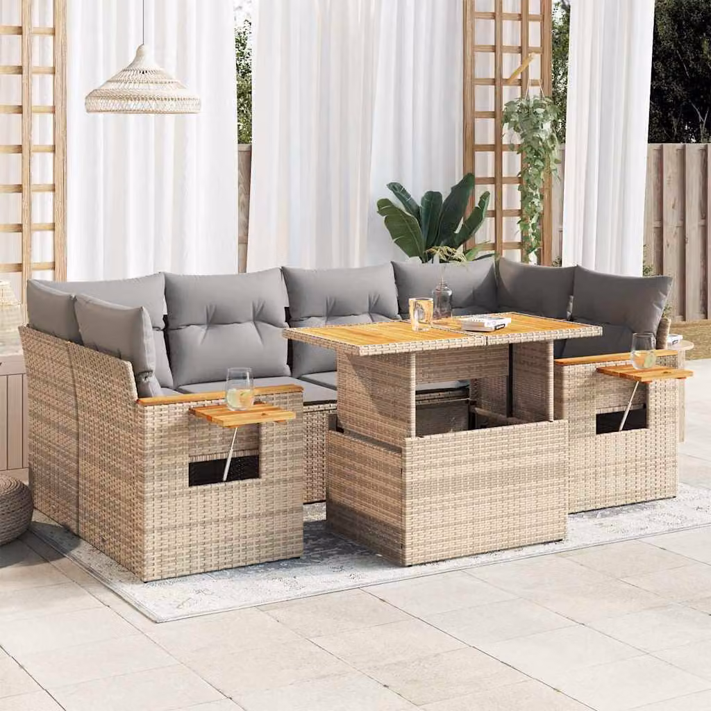 Maison Exclusive - Set Divani da Giardino 7 pz con Cuscini Beige Polyrattan Acacia