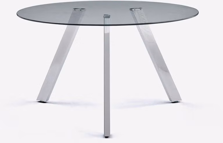 Tavolo moderno rotondo in vetro 130 cm con gambe in metallo Orun