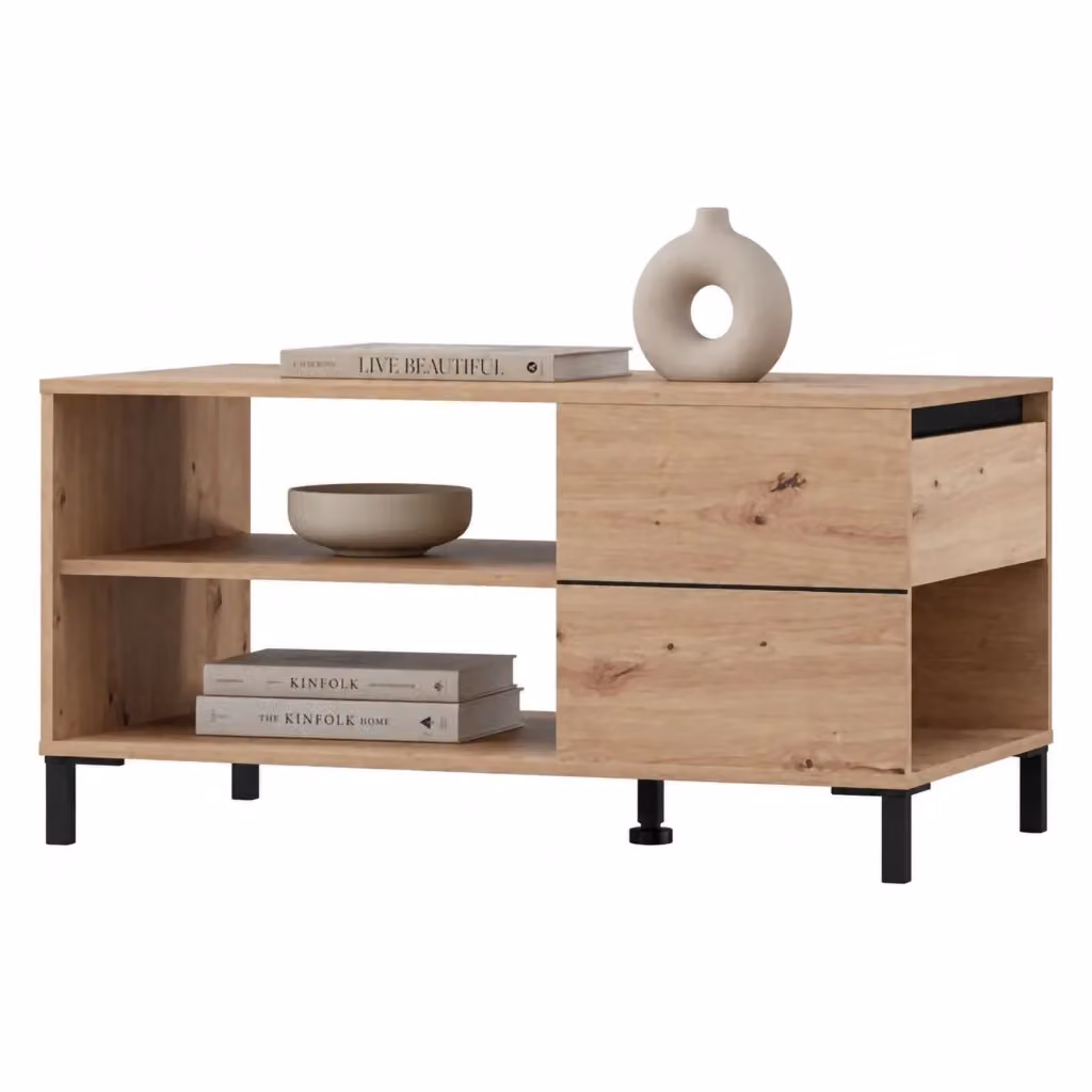 Tavolino da salotto Salentina DMORA con un cassetto, marrone rovere nodi, L: 102 cm, P: 55 cm, H: 52 cm – 2