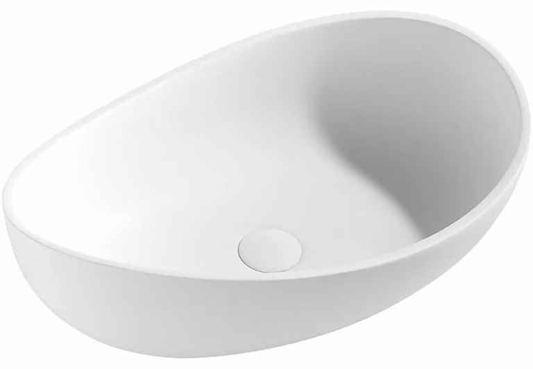 CERANO - Lavabo in marmo colato Valentino - da appoggio - bianco opaco - 60x37 cm