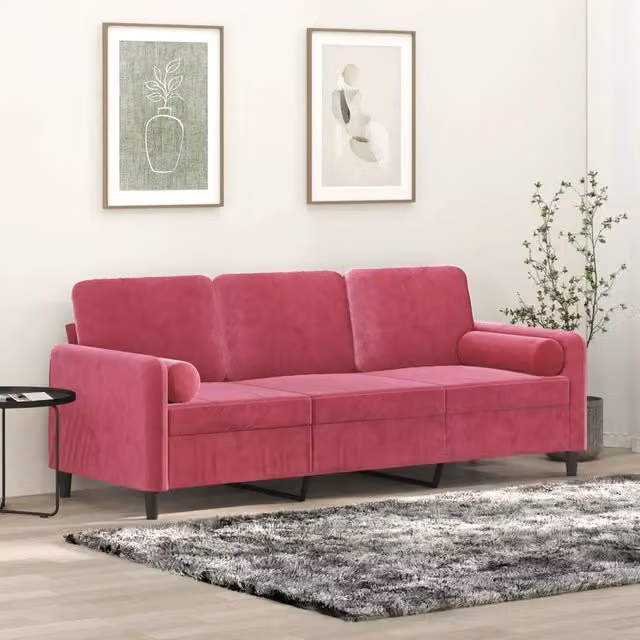 Divano a 3 Posti con Cuscini-Sofa 3 Posti con Cuscini Rosso Vino 180 cm in Velluto 625907