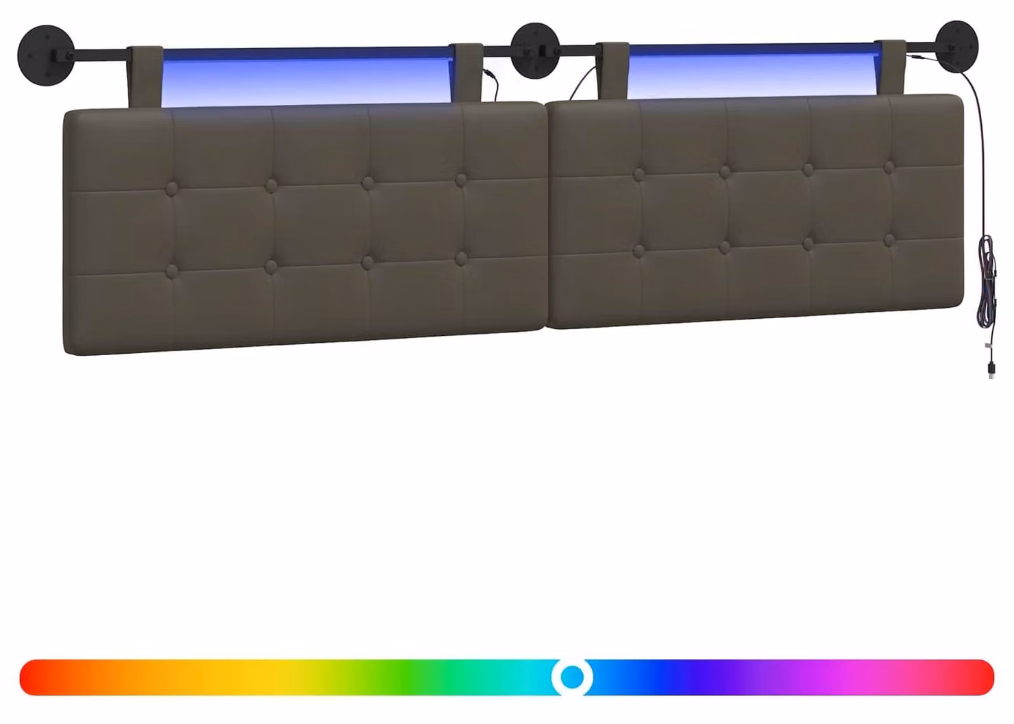 Testiera sospesa Con luce LED Grigio Pelle finta