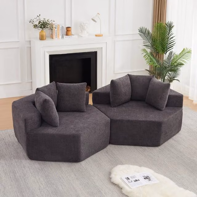 Poltrona modulare esagonale WISHDOR in tessuto grigio con imbottitura mista per soggiorno – 1