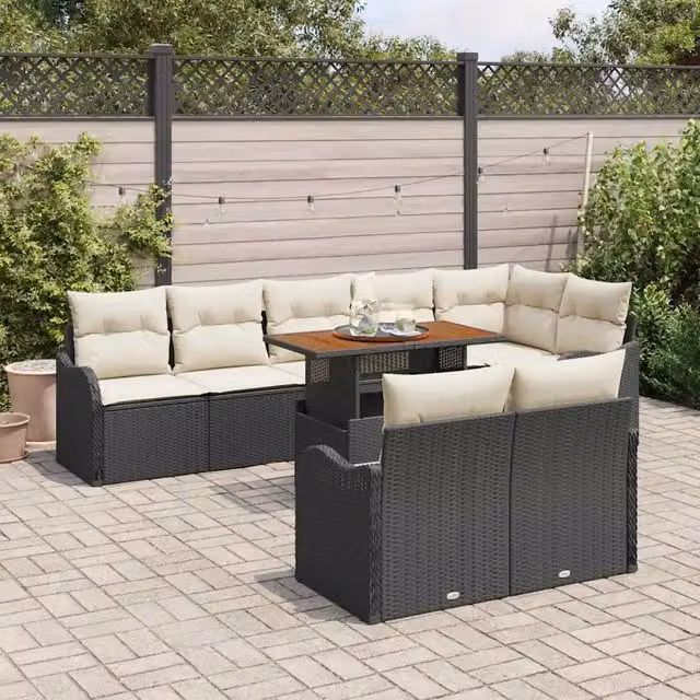 Set Divano da Giardino 9 pz Nero Poly Rattan 3358210