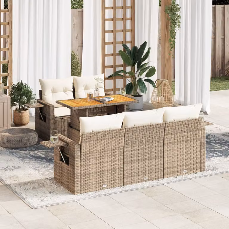 Maison Exclusive - Set Divano da Giardino 6 pz con Cuscini Beige in Polyrattan