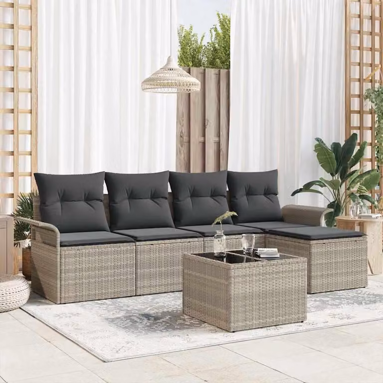 Maison Exclusive - Set Divano da Giardino 6 pcs Grigio chiaro polyrattan