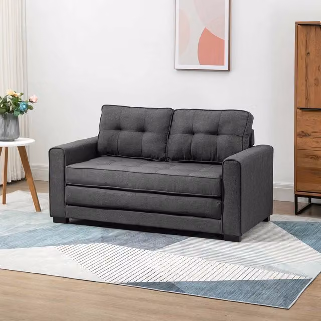 Divano letto 2 posti REDOM grigio con struttura in legno massello e rivestimento in tessuto, L: 147,5 cm, P: 75 cm, H: 85 cm