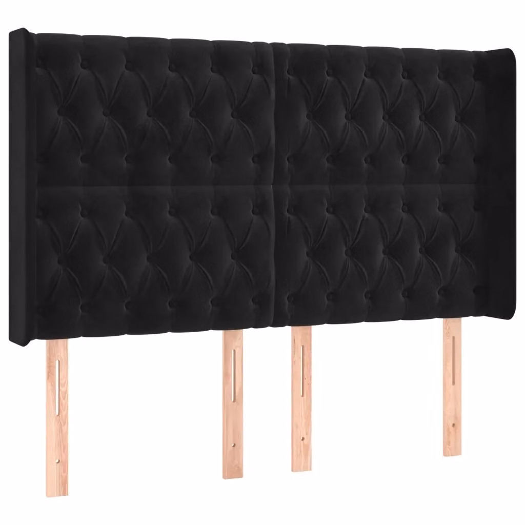 Testiera ad orecchio vidaXL in velluto nero con struttura in legno L: 163 cm, P: 16 cm, H: 118/128 cm – 2