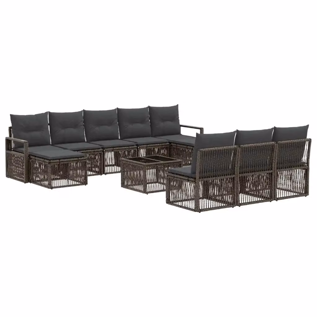 Set Divano da Giardino vidaXL a forma a U in Polyrattan Grigio con Tavolino e Pouf, 11 Pezzi – 2
