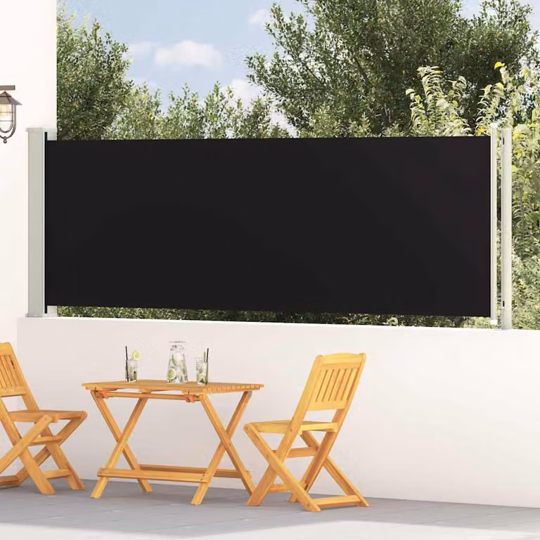Tenda Laterale Retrattile per Patio vidaXL in Poliestere e Acciaio, Colore Nero, L: 614 cm, H: 117 cm
