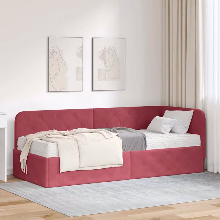 Cornice del letto ad angolo asimmetrica vidaXL in velluto rosso L: 200 cm, P: 80 cm, H: 84 cm