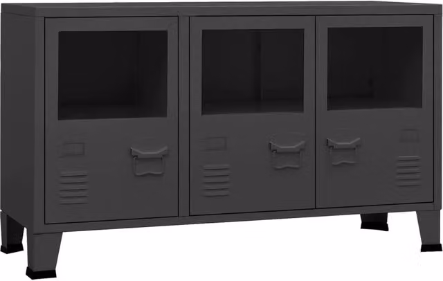 Credenza cassettiera armadio mobile portaoggetti organizzador cucina soggiorno salotto industriale 105 x 35 x 62 cm metallo e vetro antracite 02_0035678