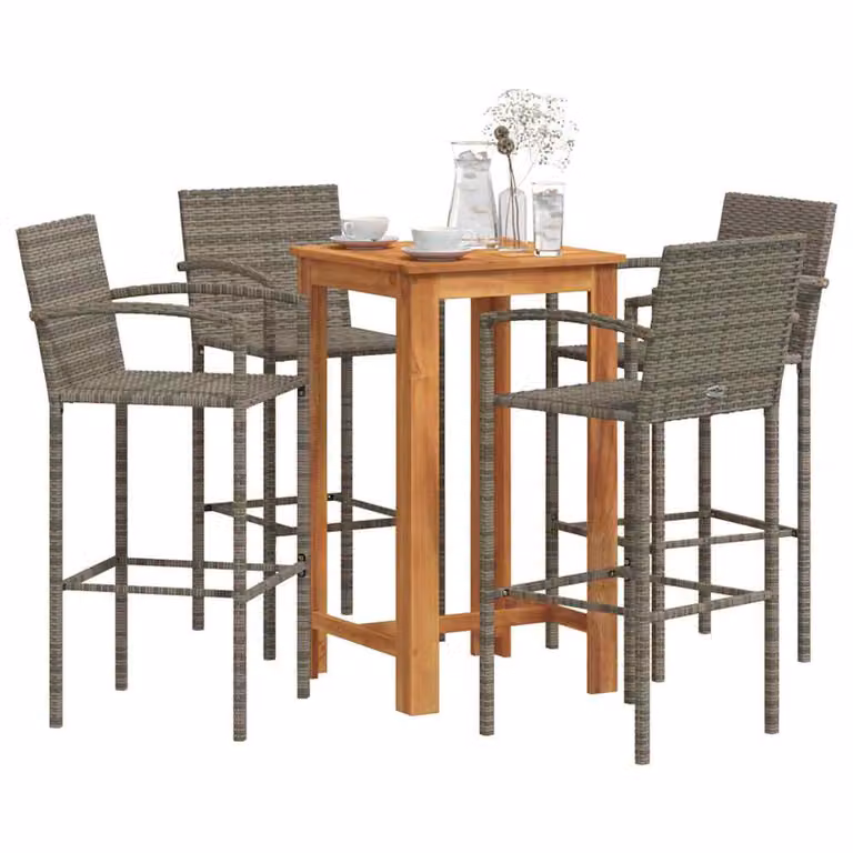 Set Bar da Giardino vidaXL in 5 Pezzi in Polyrattan e Legno di Acacia Grigio e Marrone