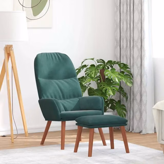 Poltrona Relax con Poggiapiedi vidaXL in Velluto Verde con Struttura in Legno e Metallo – 1