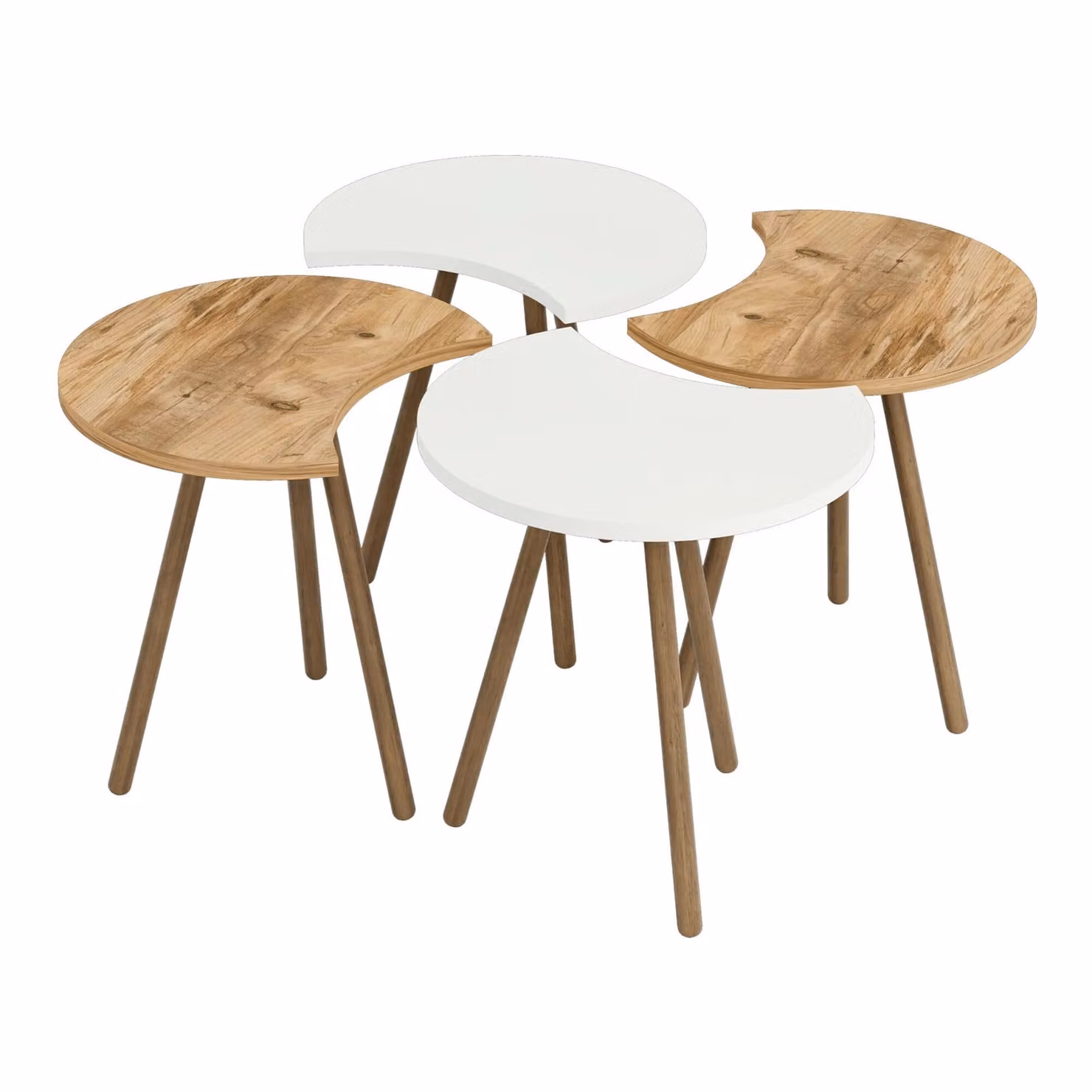 In And OutdoorMatch tavolino Humberto - set di 4 - colori bianco e legno - truciolato e legno di faggio - 48 x 45 x 32 cm - design moderno