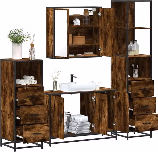 Set Mobili da Bagno 4 pz Rovere Fumo in Legno Multistrato 3301252