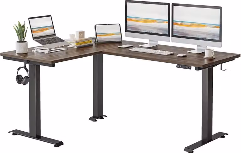 FEZIBO DREI motori Scrivania elettrica a L 160x120cm nero/nero noce