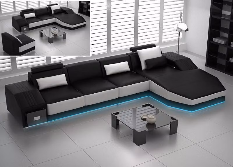 Ledersofa mit USB,Wohnlandschaft Ecksofa Eck Garnitur Design Modern Sofa L6003C