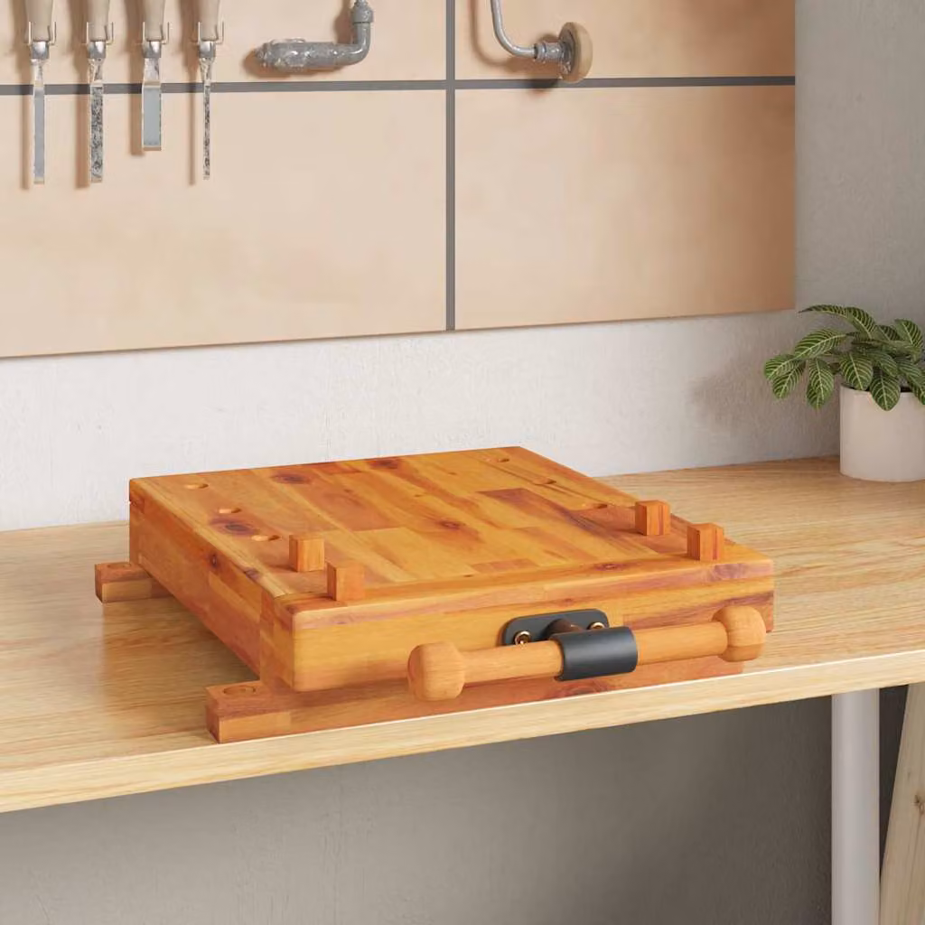 vidaXL Banco da Lavoro con Morsa in Legno di Acacia Marrone L: 52 cm, P: 44 cm, H: 9,5 cm
