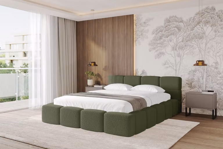Letto imbottito ALTDECOR con contenitore - NATA-v1 - 200x200 verde - Quelle 38: letto con testiera, letto contenitore, letto matrimoniale con spazio contenitivo