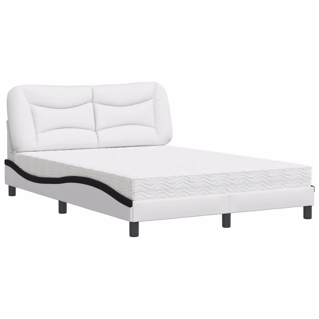 Letto con Materasso Hvar Bianco e Nero 140x190 cm in Pelle finta