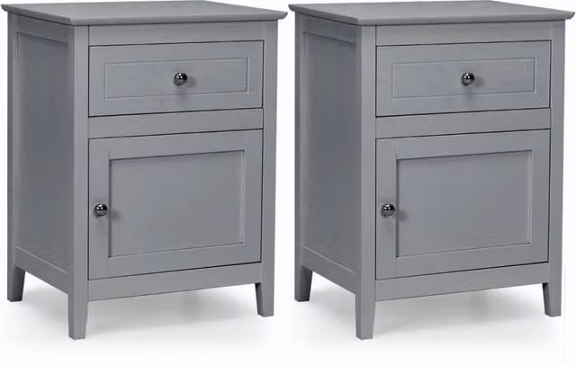Set di 2 comodini moderni Design Mania in grigio con gambe in legno e cassetto estraibile