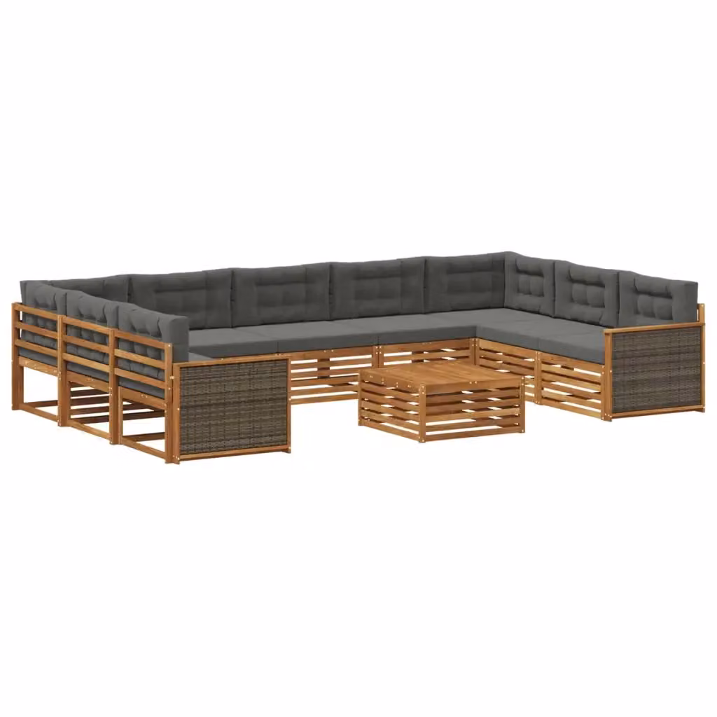 Set di divani da esterno a L vidaXL in legno di acacia con cuscini, colore antracite e beige – 2