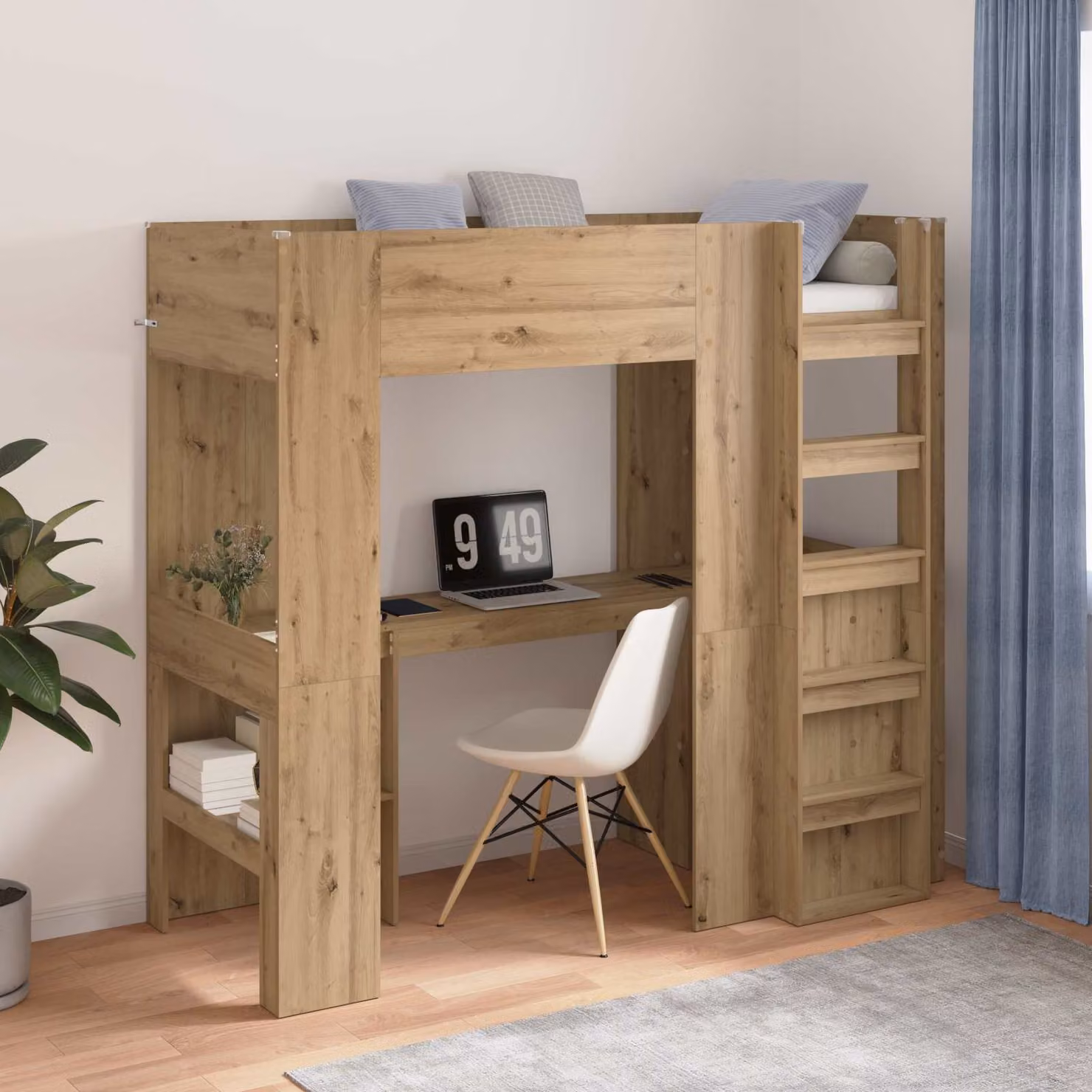 vidaXL Struttura letto a castello con scrivania in legno Rovere, L/P/H: 193 x 80 x 175 cm – 1