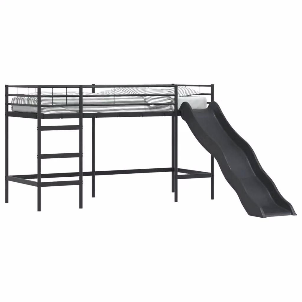 Letto loft per bambini vidaXL in metallo con scala, Nero e antracite, 100 x 200 cm – 2
