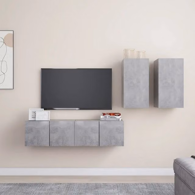 Set di Mobili Porta TV 4 pz Grigio Cemento in Legno Multistrato 3079105