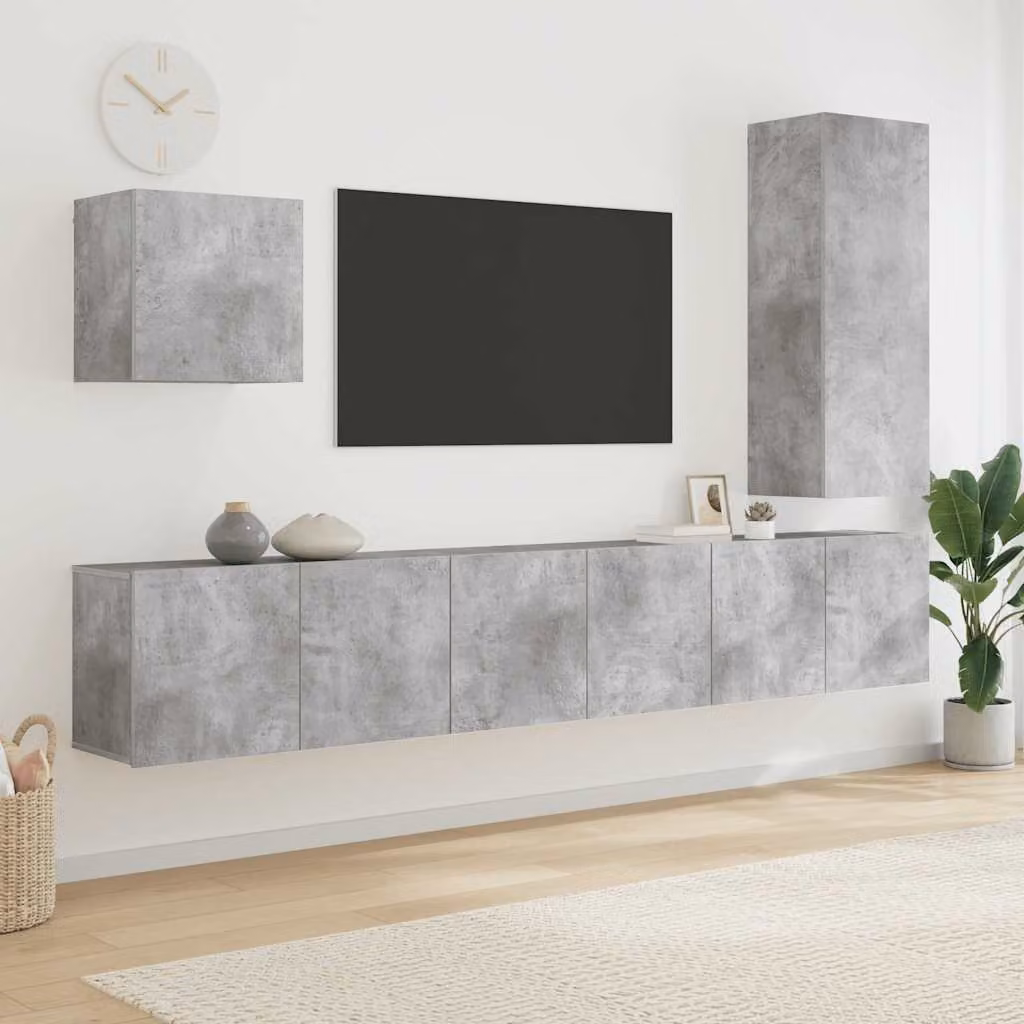 Mobile TV a muro moderno vidaXL con illuminazione LED integrata, Grigio Cemento e Legno, L: 80 cm, P: 30 cm, H: 41 cm