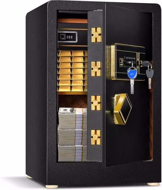 Cassaforte di Sicurezza COSTWAY in Acciaio con Tastiera Digitale, Serratura a Chiave e Ripiano Rimovibile, L: 35,5 cm, P: 38 cm, H: 59 cm – 1