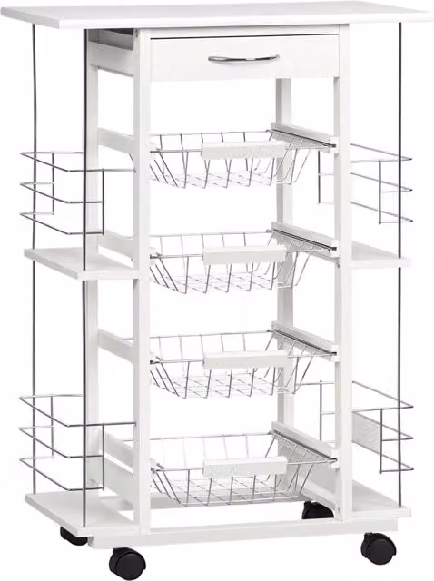 Carrello da cucina moderno Xylo bianco con ruote e cassetto L: 57 cm, P: 37 cm, H: 83 cm