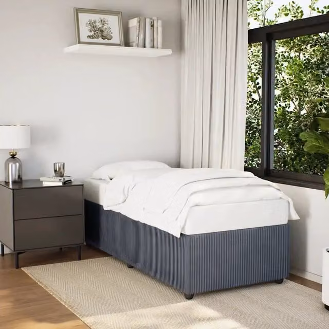 Struttura Letto Design Mania in Velluto Grigio con Doghe in Legno, L 100 cm x P 200 cm – 1