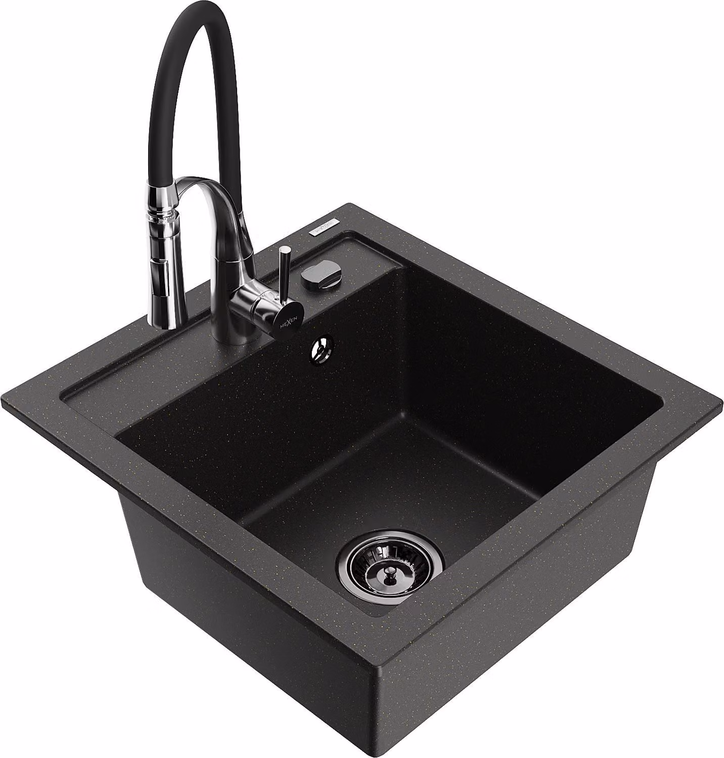 Mexen Vito lavello da cucina in granito 1 vasca con miscelatore Aster, nero/oro metallizzato- 6503-75-73450-07-B