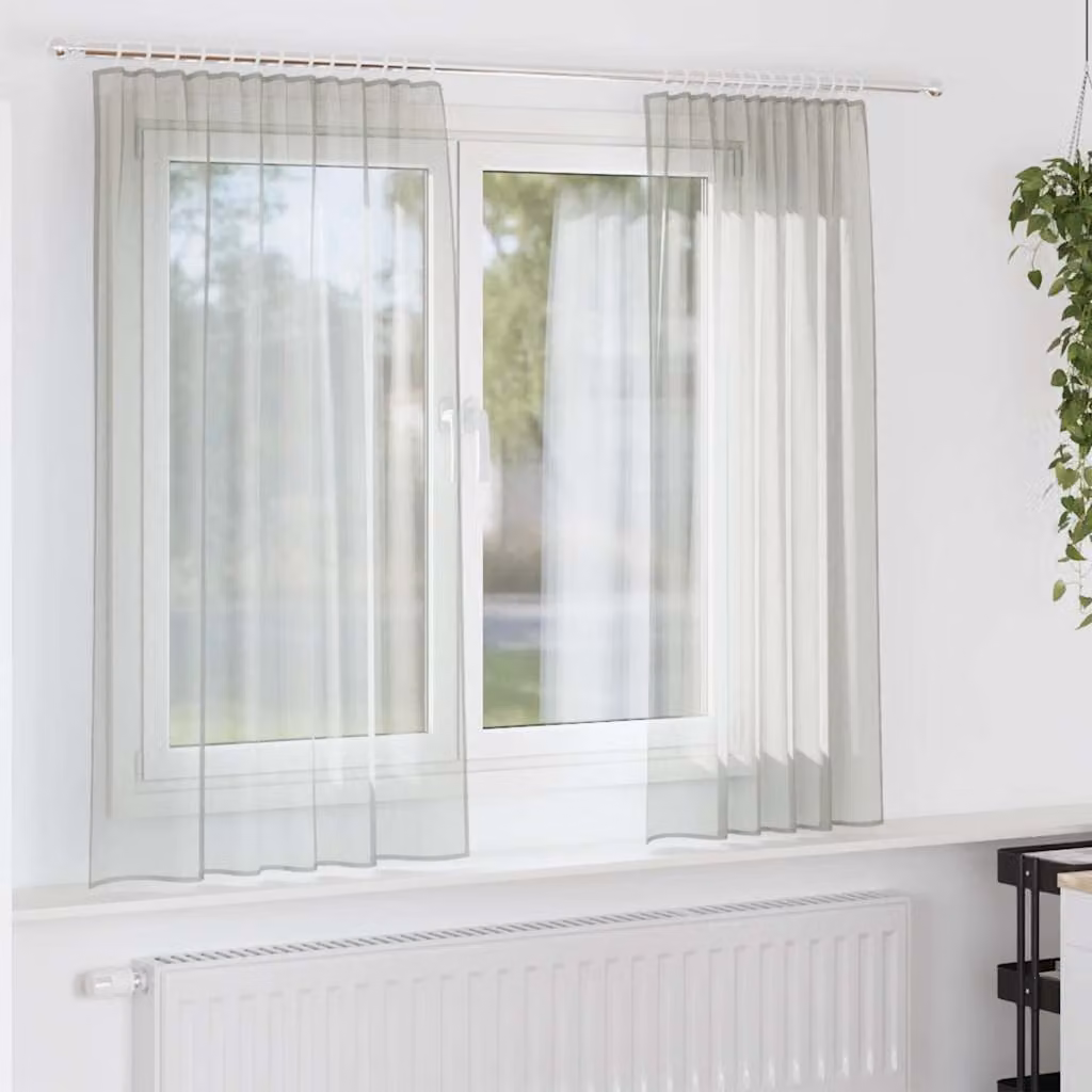 Set di 2 tende in voile semi-trasparenti vidaXL Grigio, con tasche per asta, L: 140 cm x H: 175 cm