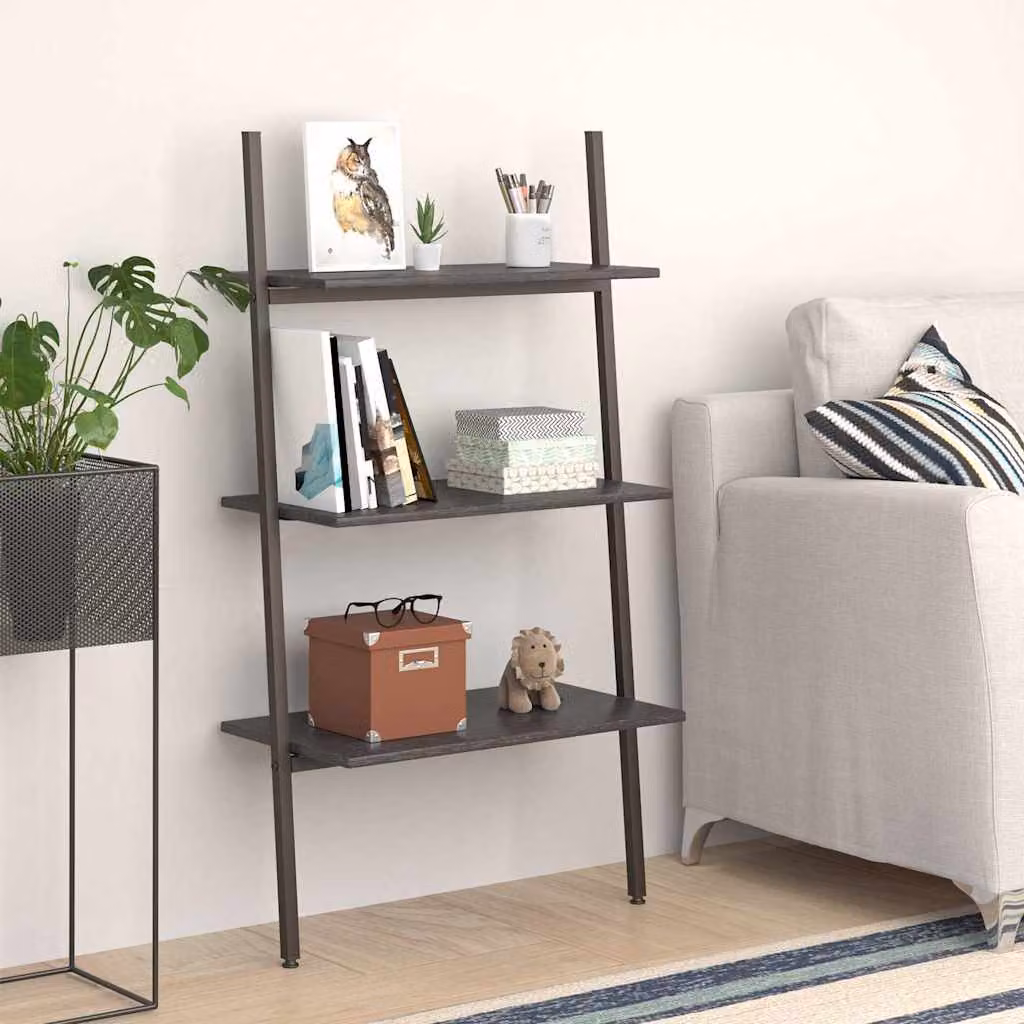 Scaffale a scala vidaXL a 3 livelli nero con struttura in metallo e legno L: 64 cm, P: 34 cm, H: 116 cm