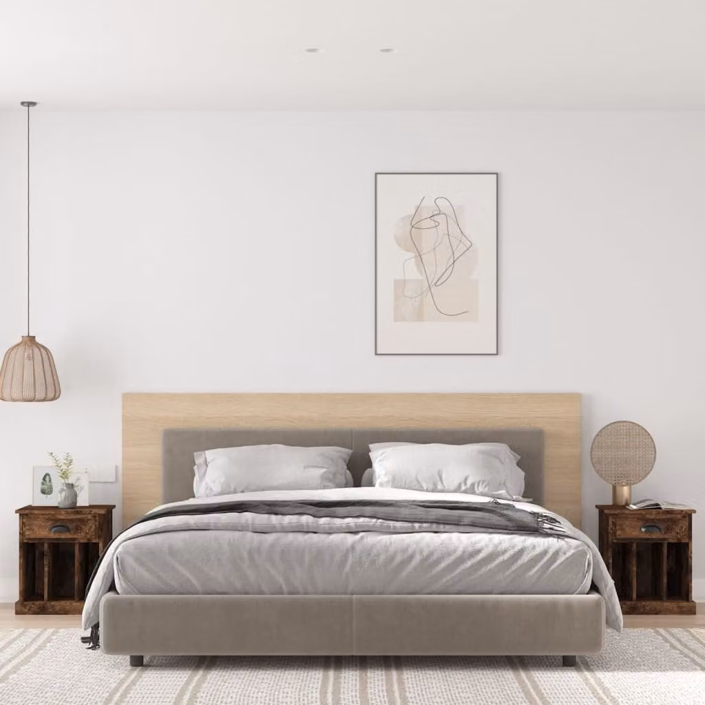 Set di 2 comodini moderni vidaXL in legno color rovere fumo L: 43 cm, P: 36 cm, H: 50 cm
