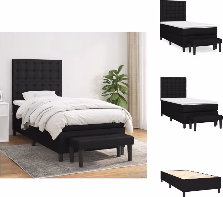vidaXL Letto a molle con materasso nero 90x200 cm in tessuto - Letti e strutture letto