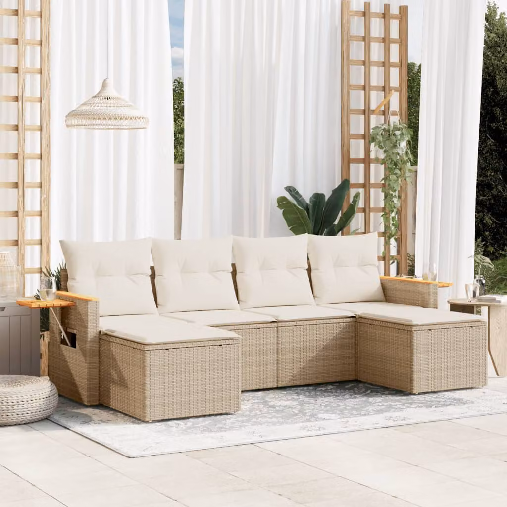 Set Divano da Giardino a L vidaXL in Polyrattan con Cuscini Beige e Tavolino da Esterno – 1
