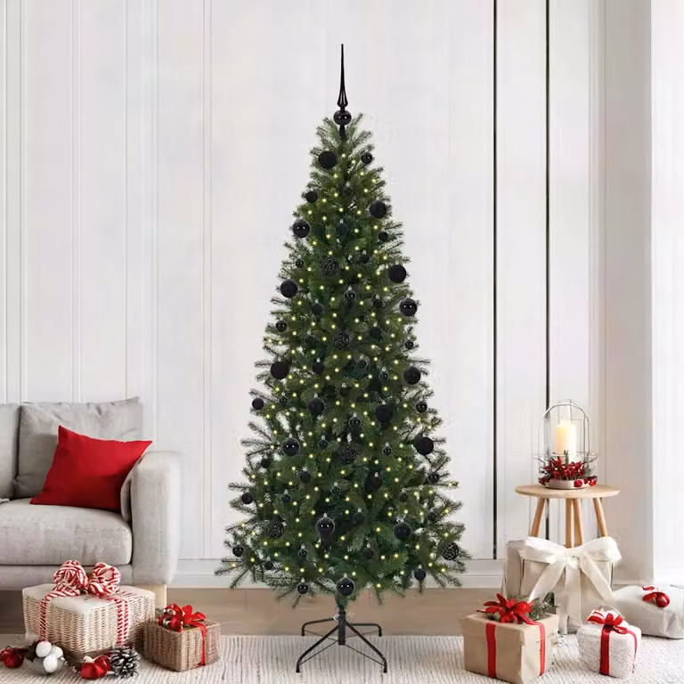 Albero di Natale artificiale moderno vidaXL verde con luci LED bianco caldo in PE e PVC, Altezza: 210 cm