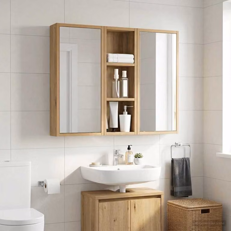 Armadio da bagno a muro vidaXL in rovere marrone con ripiani interni e ante a battente L/P/H: 20 x 10 x 60,5 cm