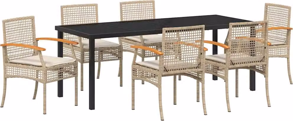 Set da Pranzo per Giardino 7 pcs Beige e Nero Rattan