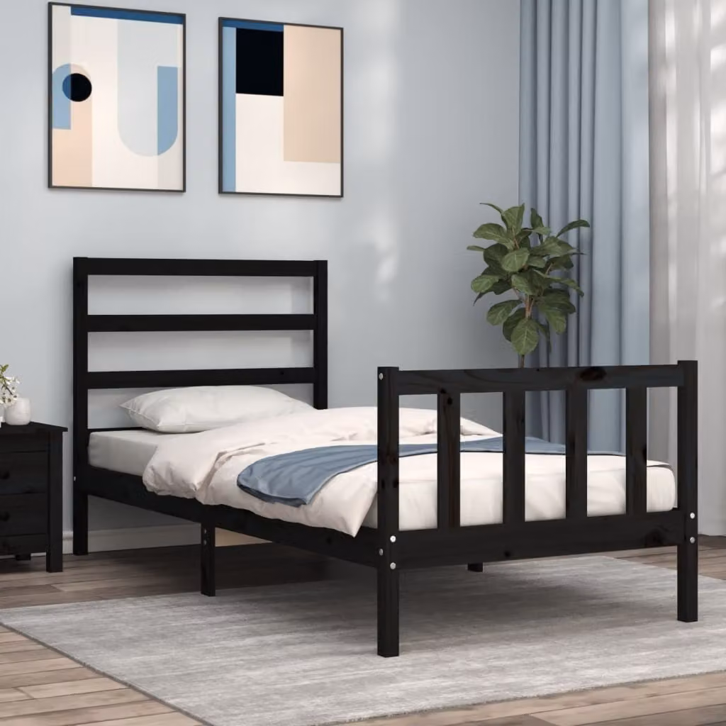 vidaXL Giroletto con Testiera in Legno Massello di Pino Nero Small Single 80x190 cm