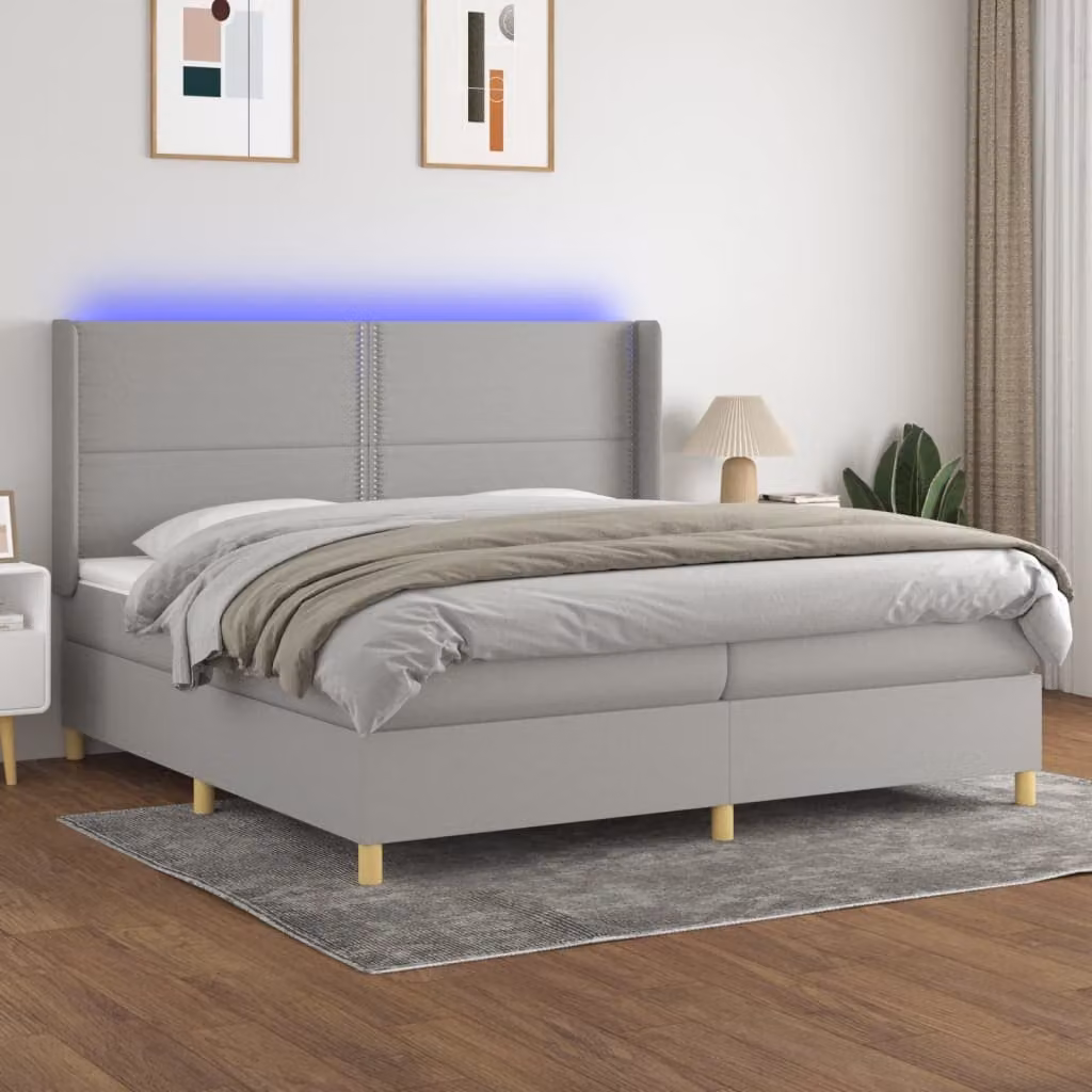 Letto a molle con materasso e illuminazione LED vidaXL, Grigio Chiaro, L/P/H: 200 x 200 x 28 cm – 1
