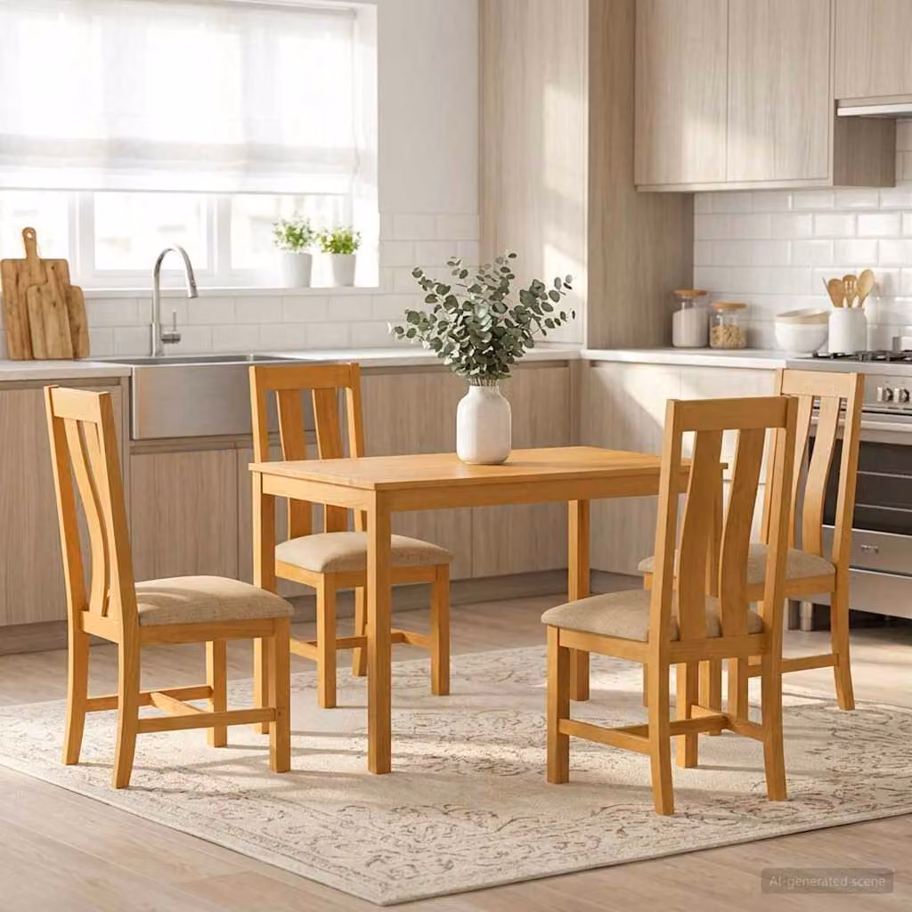 Set da pranzo vidaXL in legno di quercia massello beige composto da 5 pezzi con tavolo rettangolare